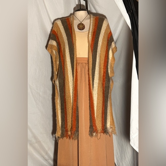 Kori America Striped Open Front Cardigan Vest S/M Boho Fall Layering - Picture 4 of 12